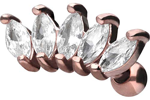 PIERCINGLINE Chirurgenstahl Ohrpiercing | 5 Kristalle | Ohr Stecker Piercing Schmuck | Farbauswahl