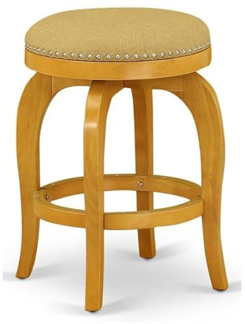 East West Furniture BFS024-416 Bedford Thekenhöhe, runde Form, Vegas Gold, PU-Leder, gepolsterte Küchentheke, rückenfreie Stühle, 61 cm Höhe, Eiche