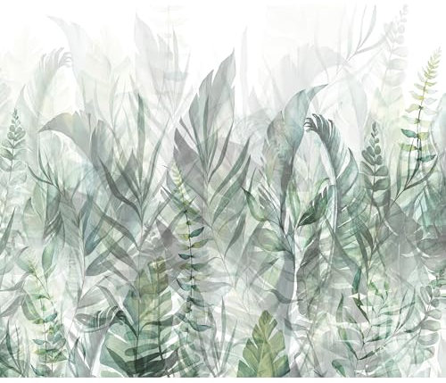 decomonkey - Papier Peint Panoramique Plantes 350x256 cm - Décoration murale moderne – Tapisserie décorative pour chambre salon - Couleurs paysage feuilles nature plantes tendances