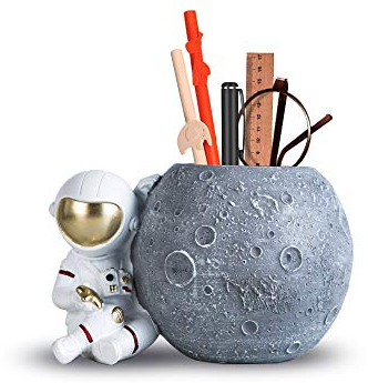 Kimdio Stiftehalter Astronauten-Stifthalter für Schreibtisch, dekoratives Zubehör für Zuhause und Büro, niedliches Kunstharz, Geschenk für Männer und Frauen (grau)