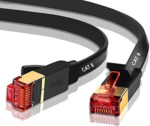 IBRA CAT8 Ethernet Gigabit LAN-Netzwerkkabel (RJ45), SSTP, 40 Gbit/s, 2000 MHz, flach, Schwarz, 10 m