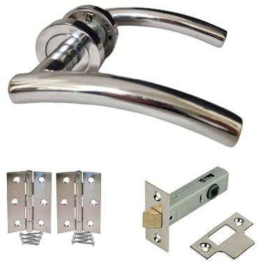 Haven Heritage Door Handle Polished Chrome Arched T Bar Lever on Rose with Hinges and Tubular Latches