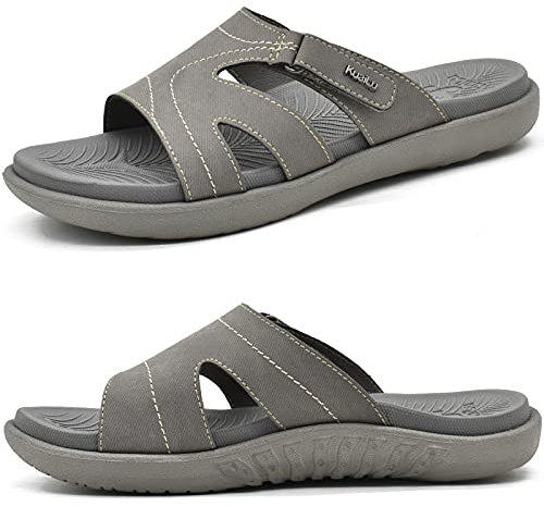 KuaiLu Womens Fashion Orthotic Sliders Ladies Lightweight Athletic Yoga Mat Sandals Slip on Thick Cushion Slippers Sandals with Comfortable Plantar Fasciitis Arch Support Grey 4
