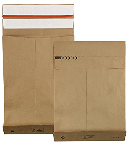 Netuno 100 Braun Kraftpapier Faltentaschen DIN L 40 x 50 x 10 cm 126g Retouren Versandtaschen Warensendung mit zwei Klebestreifen Falten-Umschläge mit Bodenfalte Brief-Kuverts mit Falten