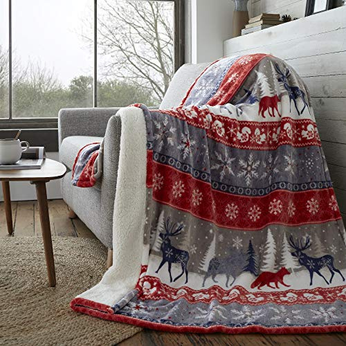 Happy Linen Company Nordic Scandi Hygge Winter Warm Red Extra Extra Large XXL Faux Fur Sherpa Fleece Throw