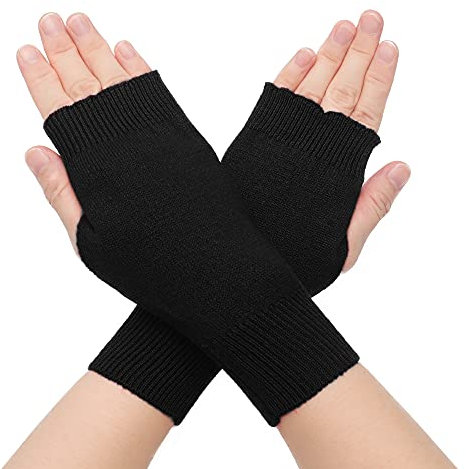 ZLYC Winter Wolle Halbfinger Handschuhe Stricken Fingerlose Armwärmer (Farbe: Schwarz)