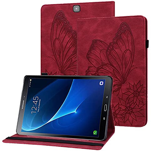 Rostsant Funda Samsung Tab S2 9.7 Pulgada Caso de Cuero PU Farfalla Mariposa en Relieve Titular de Pluma Estuche Protector Tableta para Samsung Galaxy Tab S2 9.7 SM-T810/T815/T813/T819 - Rojo