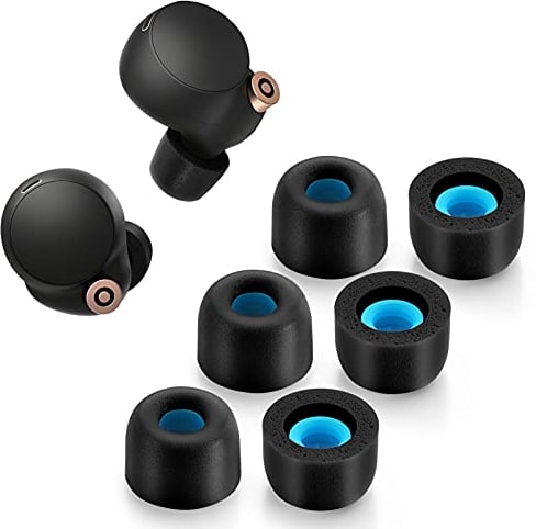 OPODEE Memory-Schaumstoff-Spitzen für Sony WF-1000XM4, rutschfeste Ersatz-Ohrstöpsel für Sony True Wireless Kopfhörer, passen in die Ladehülle, perfekte Geräuschunterdrückung, 3 Paar (groß, schwarz)