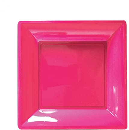 Assiette Réutilisable Carrée Plate Fushia | Lot de 36 Assiettes Fushia Brillant | Lavable à Froid | Assiette Carrée 23X23 cm | Rigide
