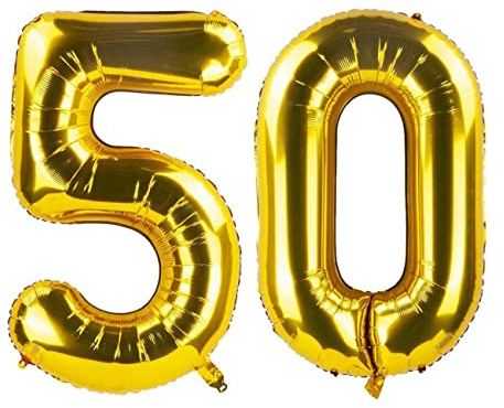 Ainmto 40 Zoll 50 Jahre Geburtstag Luftballon Golden, Folienluftballon Zahl 50, Große Helium Zahlenballon für 50.Geburtstag und 50.Jahrestag