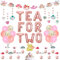 Sursurprise Tea for Two Birthday Party Decorations, Balloons, Cake Topper, Floral Tea Hanging Garland, Teapots Teacups Banner for Girls 2nd Birthday Party Supplies