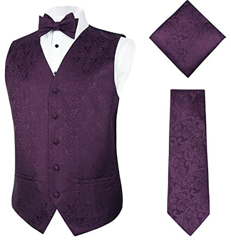 Alizeal Set di 4 gilet da uomo classico in jacquard Paisley, Viola prugna., S