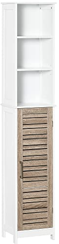 kleankin Badezimmer Hochschrank Freistehender Badezimmerschrank Badschrank Badmöbel mit 3 offenen Regalen Schrank verstellbarem Regal Stauraum Weiß 34 x 26 x 172 cm