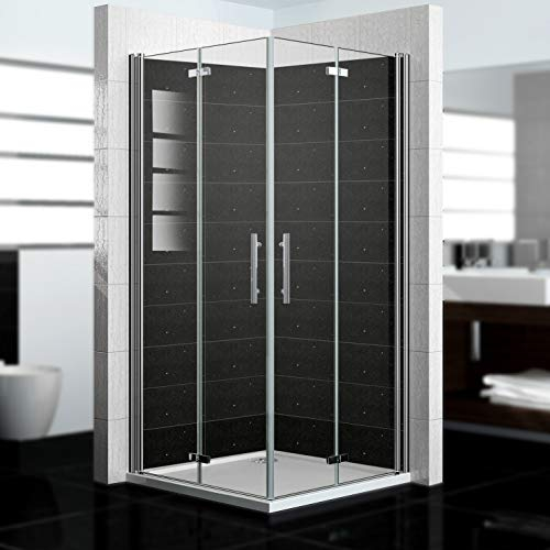 dedeco Eck-Duschrückwand wasserfest Motiv: Fliesen V4, 2 x 90x210 cm, als Badrückwand zum Fliesenersatz, als Dekorwand, Wandverkleidung und Duschplatte aus Aluminium - Made in Germany