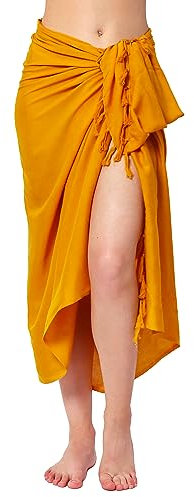 Ciffre Pareo Sarong Tuch Damen Herren - Wickelrock Strand - Strandtuch Blickdicht als Wickeltuch oder Handtuchkleid und Wickelkleid Unisex Frauen und Männer - mit Schnalle einfarbig Dunkel Gelb