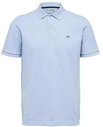 SELETED HOMME Men's SLHDANTE SS Polo W NOOS T-Shirt, Skyway/Detail:Melange, S