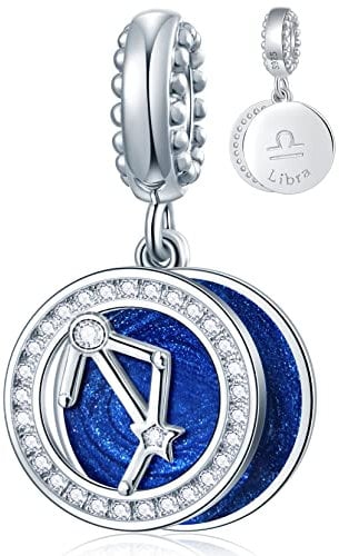 Libra Zodiac Sign Charms for Pandora Bracelets - 925 Sterling Silver Necklace Pendants, 12 Constellation/Horoscope Star Dangle Birthstone Beads, Birthday Gifts Women/Sister/Girls/Girls.