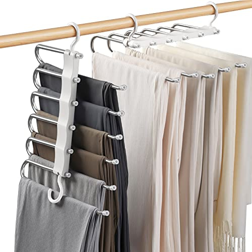 Sternstunde 6 in 1 Acciaio Inossidabile Grucce Pantaloni, Appendini Salvaspazio Armadio, Antiscivolo Appendiabiti per Pantaloni Magici, Porta Pantaloni per Armadio, Gruccia Pantaloni