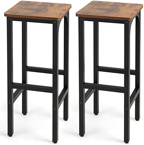 LIFEZEAL Barhocker 2er Set, Barstuhl mit Metallrahmen, Quadratische Tresenhocker mit Pedalen, Industrieller Küchenstühle, Hoch Stuhl Bistrohocker für Bar, Café & Küche