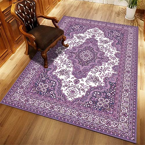 Teppich Mädchen Jugendzimmer Teppich Für Balkon Wasserfest Wohnzimmer Teppich Lila Geometrische Blumen Abstrakte Muster Teppich Schlafzimmer Weich 120X160Cm Waschbare Teppiche Lila