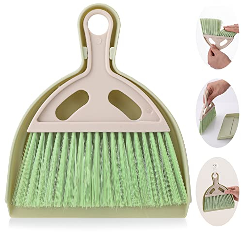 cobee Kleines Besen und Kehrschaufel Reinigungsset, Mini Schneebesen Kehrschaufel und Bürste mit Griff Tragbare Kehrschaufel für Tischplatten Esstisch Krümelkehrer (Grün)