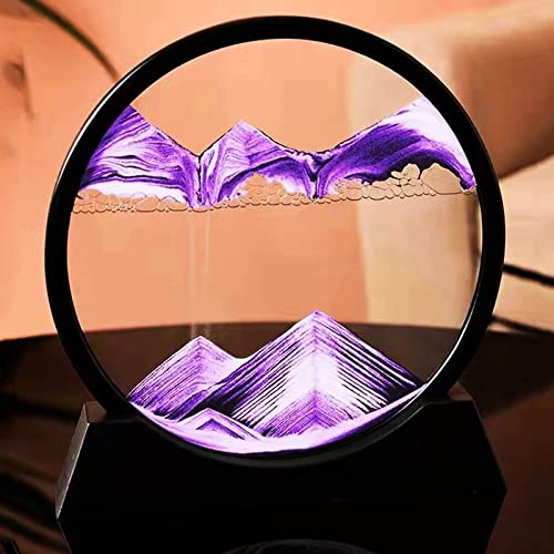 Yevheniy Fließende Sandmalerei,3D Tiefsee Sandbilder zum Drehen in Bewegung Display Fließender Sand Rahmen,Tischlampe Fließende Quicksand Painting Sandscape Sandbild Heimbüro-Dekor (Violett, 7 Zoll)