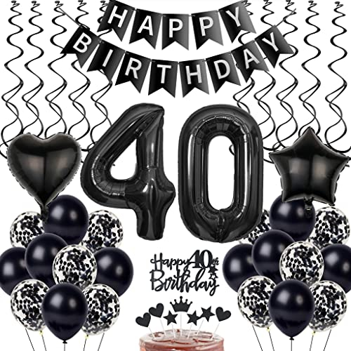 Schwarz 40. Geburtstag Dekoration, Luftballon 40. Geburtstag Deko, Schwarz Tortendeko 40 Jahre Mann, 40. Manner Frau, Deko 40. Ballon