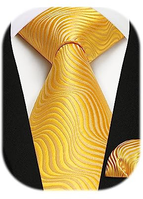 Enlision Krawatte Gold Herren Hochzeit Krawatten und Einstecktuch Set Elegant Einfarbig Seidenkrawatte mit Taschentuch Business Gelb Krawatte