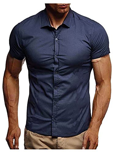 Chemise en jean - En fibre de bambou - Style cowboy - Bouton Down - Classique - Coupe droite - Pour homme - Col montant, bleu marine, L