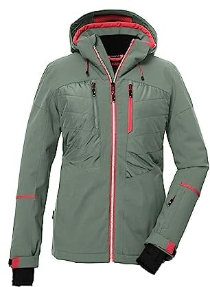 killtec Damen Skijacke/Funktionsjacke mit abzippbarer Kapuze und Schneefang KSW 86 WMN SKI JCKT, grüngrau, 42, 39749-000