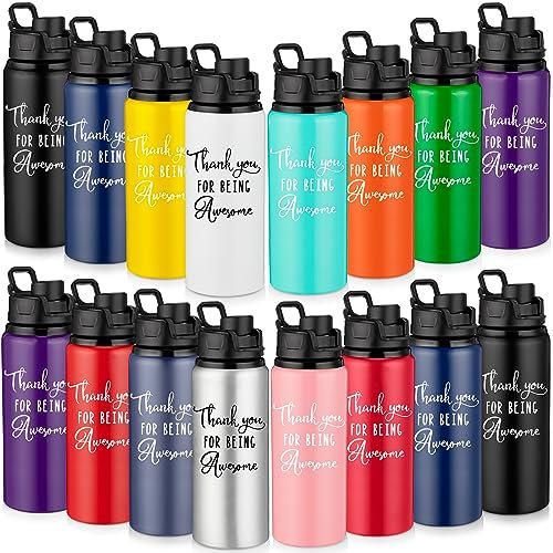 Umigy Lot de 16 bouteilles d'eau en aluminium avec couvercle à pression - Cadeau de remerciement pour enseignant, employé, collègue, amis (590 ml)