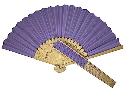 Parev Light Purple Paper Foldable Hand Held Bamboo Wooden Fan