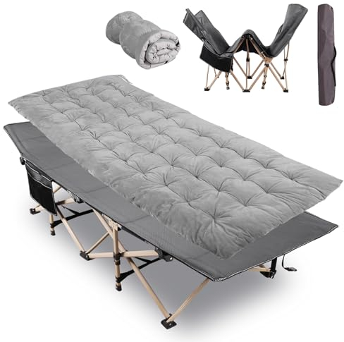 REDCAMP Klappbares Campingbett mit Matratzenauflage für Erwachsene, Schwerlast-Schlafbett mit Tragetasche, Reise-Campingbetten tragbar für das Homeoffice im Freien, grau mit dickerer Unterlage