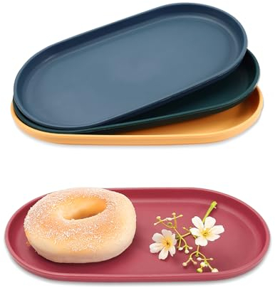 Modixun 4 vassoi da portata ovali, 24 x 13 cm, piatti da portata colorati, per feste, snack, dessert, tavolino da caffè, piccolo