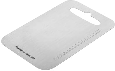 Mini tagliere in acciaio inox 304, tagliere da campeggio, antibatterico, igienico, durevole, con foro per il manico, facile da pulire, design moderno e accattivante con scala