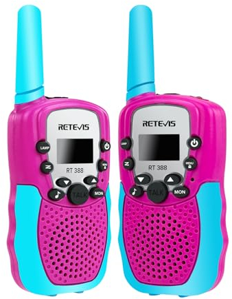 Retevis RT388 Walkie Talkie Kinder, 8 Kanäle Funkgerät Große Reichweite mit Taschenlampe VOX, Geschenk Spielzeug ab 3-12 Jahre für Reise, im Freien (1Pcs, Blue-Pink)