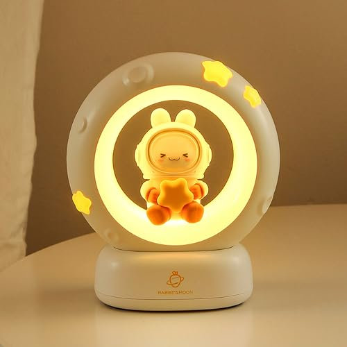 Wetry Night Light, Kids Night Light Moon Lamp Battery Operated Touch Dimmable Portable Bedside Lamp for Bedroom Child Desk Lamp, Rabbit Night Lamp