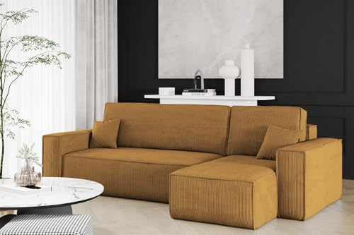 Fun Möbel Ecksofa Schlafsofa Sofa Maris Stoff Poso (Senfgelb, Seite Rechts:)