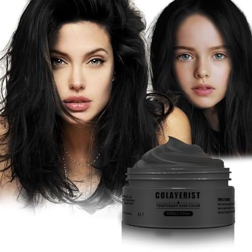 COLAYERIST Schwarz Temporäre Haarfarbe Auswaschbar, Haarfarbe Wachs für Männer und Frauen, Haarmascara für Partys oder Cosplay, Haarfärbeprodukte ohne Unordnung