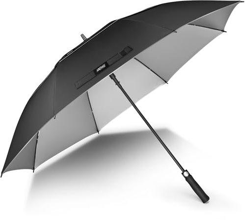 NINEMAX Golfschirm mit UV Schutz XL, UV Großer Regenschirm Sturmfest, Große Golf Sonnenschirm für Herren Damen 2 Personen (Schwarz/Silber)