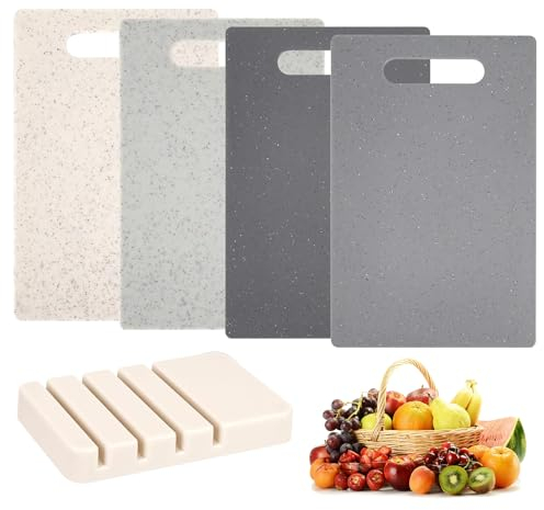 4 Pezzi Taglieri, Taglieri Cucina Include La Base, Tagliere Plastica, PUò Essere Utilizzato Su Entrambi I Lati, Senza Bpa, Lavabile in Lavastoviglie, Per Tagliare Carne, Verdure E Frutta, 28x18.5 Cm