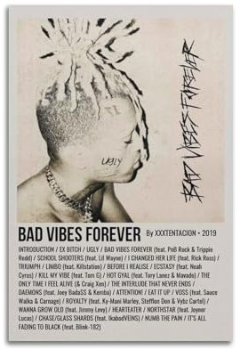 FGTGWFC XXXTentacion Bad Vibes Forever-Albumcover-Poster, Musikposter, Leinwand, Wandkunst, Poster, Schlafzimmer-Dekoration, Jugendhaus-Dekor, Kunst, 30 x 45 cm, ungerahmt, 2