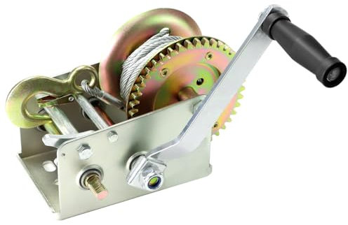 QWORK Anhängerwinde - 1587.6 kg Kapazität Handwinde Handkurbel mit Stahlseildraht Schwerlast Seilkurbel Bootsanhänger Kabel