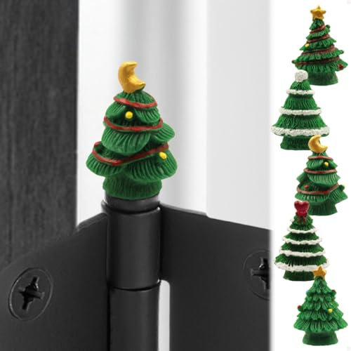 Wallertree Christmas Tree Hinge Heads Decorative Topper Set of 5 - Magnetic Hinge Toppers for Holiday Decoration - Xmas Door Hinge Pin Decor (Forest Green)