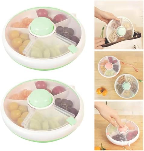 Snackbox mit Fächern Rund,Snack Spinner,Snackbehälter für Kinder mit Deckel,BPA-Frei und PVC,Wiederverwendbarer Snackspender,Snackbox Süßigkeiten Kinder für Indoor Outdoor Reisen Picknick (Grün-2pcs)