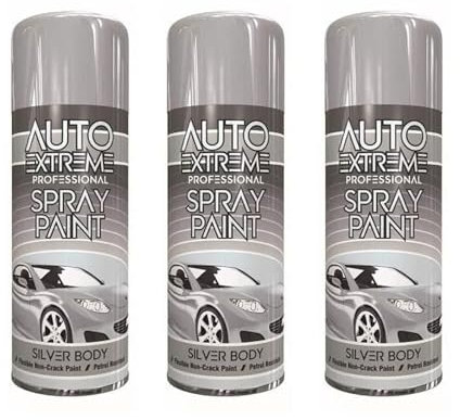 DIOXSTAR Silver Body Spray Paint, Fast Drying, Non-Cracking, DIY Spray Paint for Metal, Wood, Plastic, Indoor and Outdoor Use, Easy and Quick Spraying, 400ml (3 PCS)