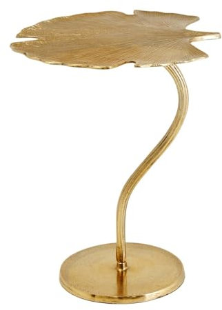 Ginkgo Leaf Tisch Couchtisch Beistelltisch BAROCKTISCH RUND IN Gold Aluminium ANTIK Look BAROCK Stil REPRO HÖHE 53 cm