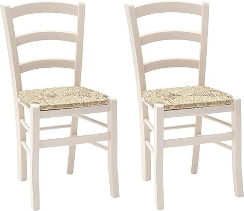 Lot de 2 chaises Venezia pour cuisine, bar, salle à manger, structure en bois de hêtre et assise en paille de riz (hêtre brut naturel, lot de 2 chaises)