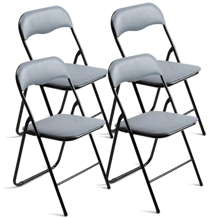 THE SECRET HOME - Pack de 1, 2, 4 y 6 Sillas Plegables Acolchadas - Asiento Auxiliar para el Hogar - Ideal para Cocina, Comedor, Salón, Dormitorio - 44 x 46 x 79 cm (4, Gris/Negro)