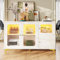 Modernes weißes Sideboard Esszimmer Sideboard 140 x 40 x 90 cm, mit geriffelten Glastüren, LED-Beleuchtung, viel Stauraum,Elegantes Design mit goldenen Metalldetails,für Esszimmer, Wohnzimmer & Küche